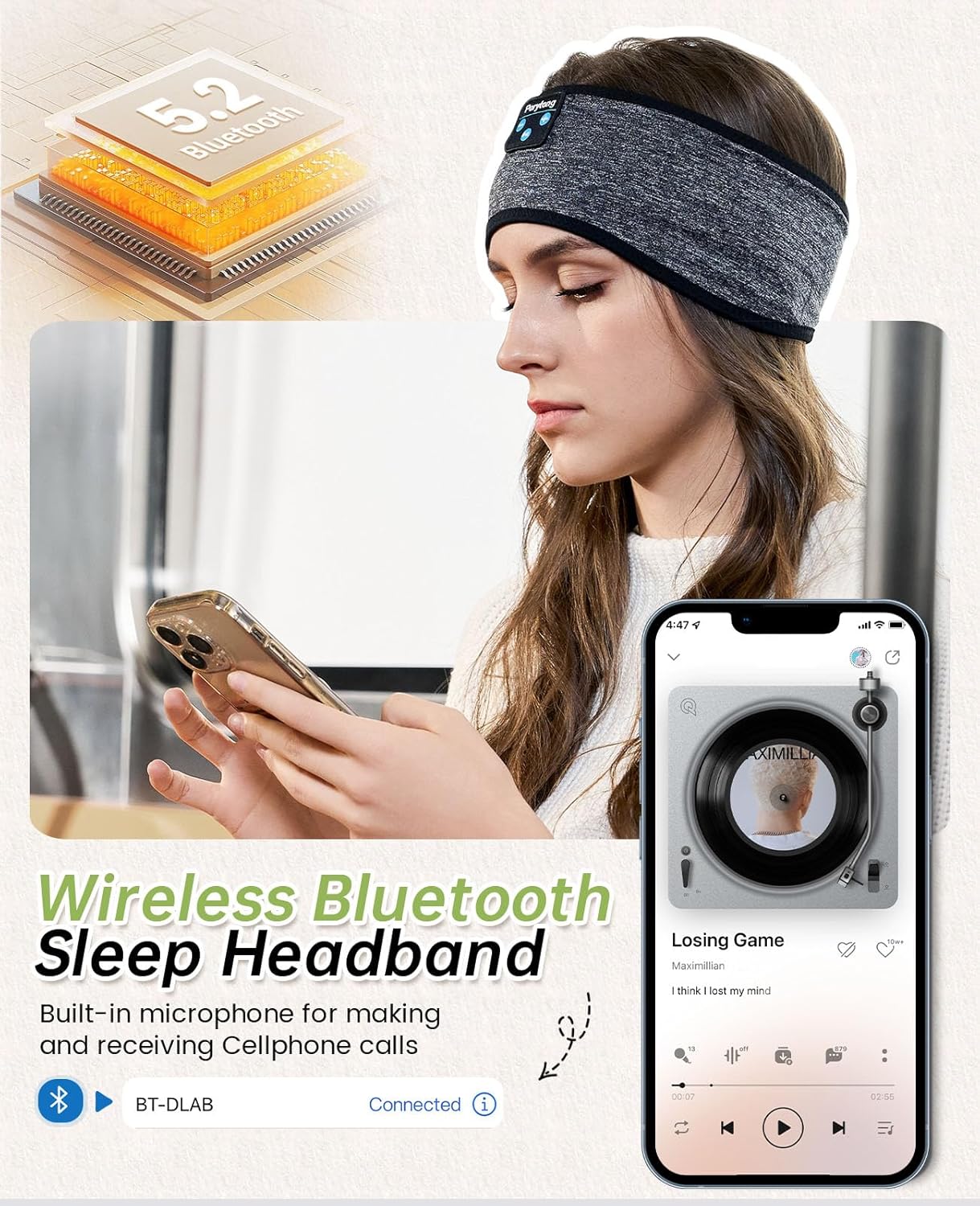 Elastic Bluetooth Headband with Built-In Headphone