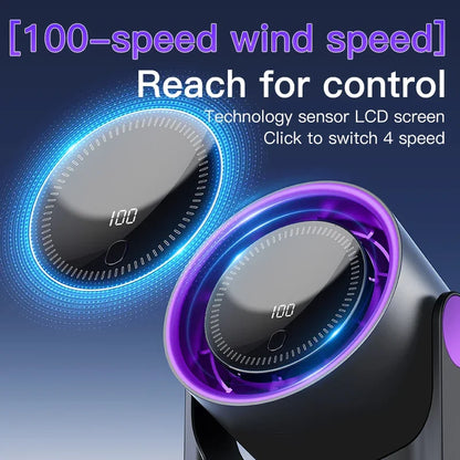 🌬️ Smart Bladeless Fan – 100-Speed | USB Rechargeable | Silent & Portable Cooling