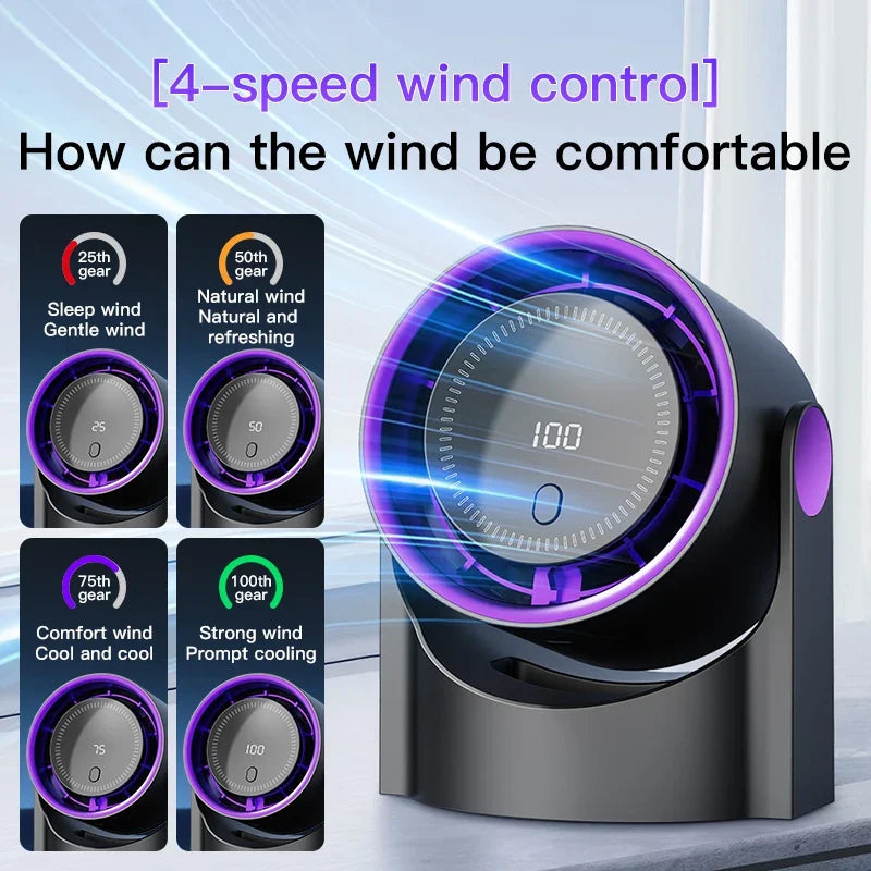 🌬️ Smart Bladeless Fan – 100-Speed | USB Rechargeable | Silent & Portable Cooling